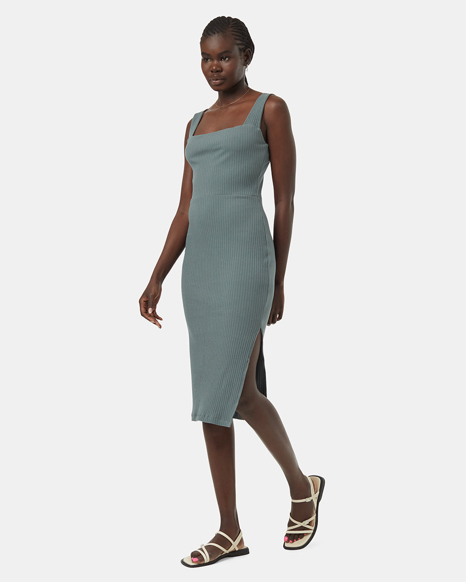 Tentree Women's Rib Square Neck Dress - Light Urban Green