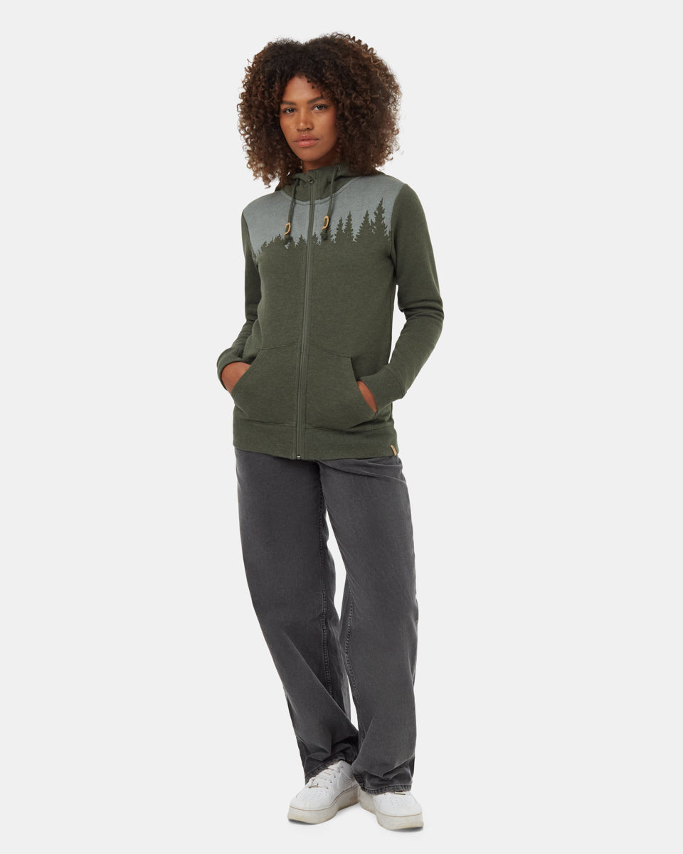 Tentree Women's Juniper Zip Hoodie - Dark Kombu Green Heather White