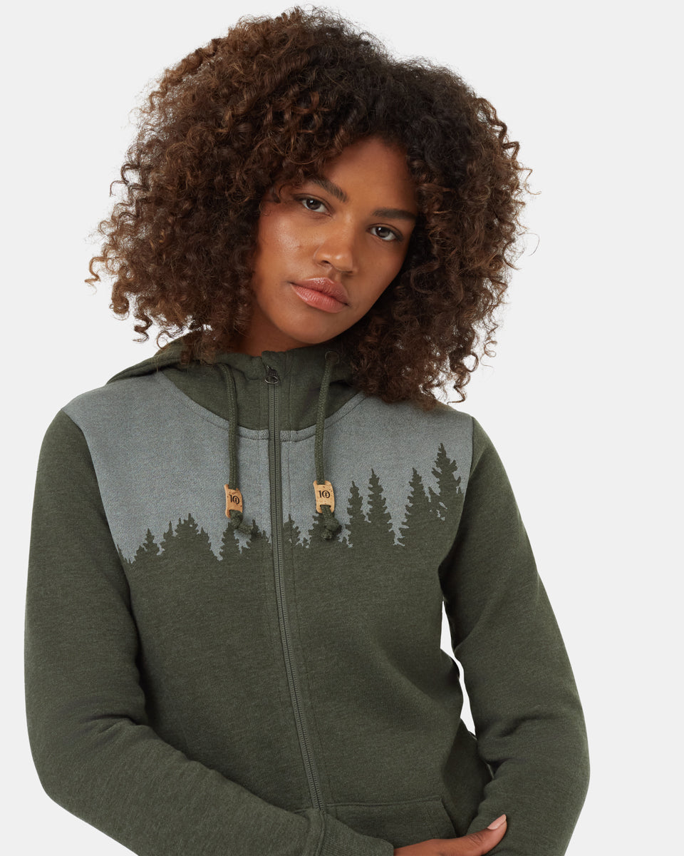 Tentree Women's Juniper Zip Hoodie - Dark Kombu Green Heather White