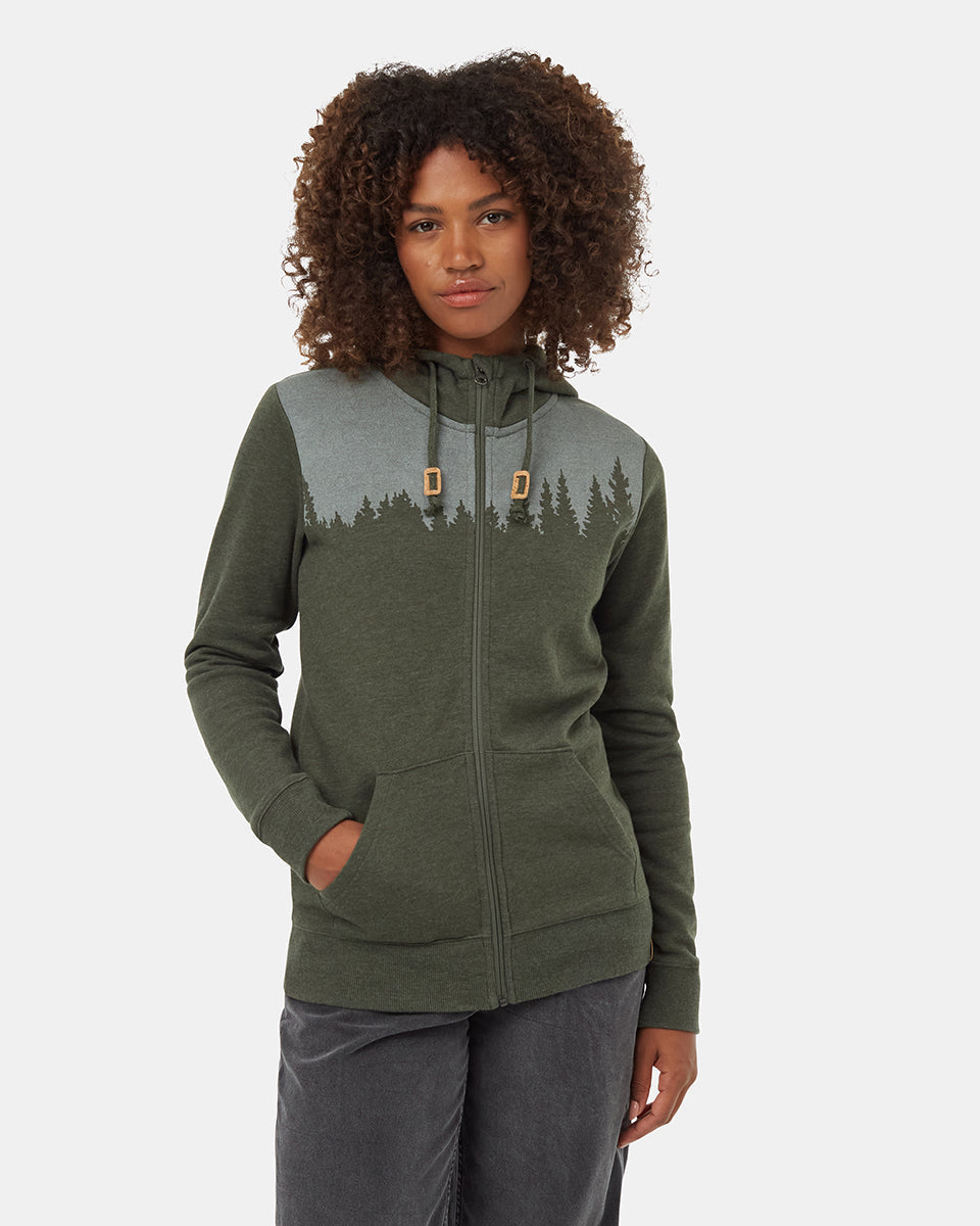 Tentree Women's Juniper Zip Hoodie - Dark Kombu Green Heather White