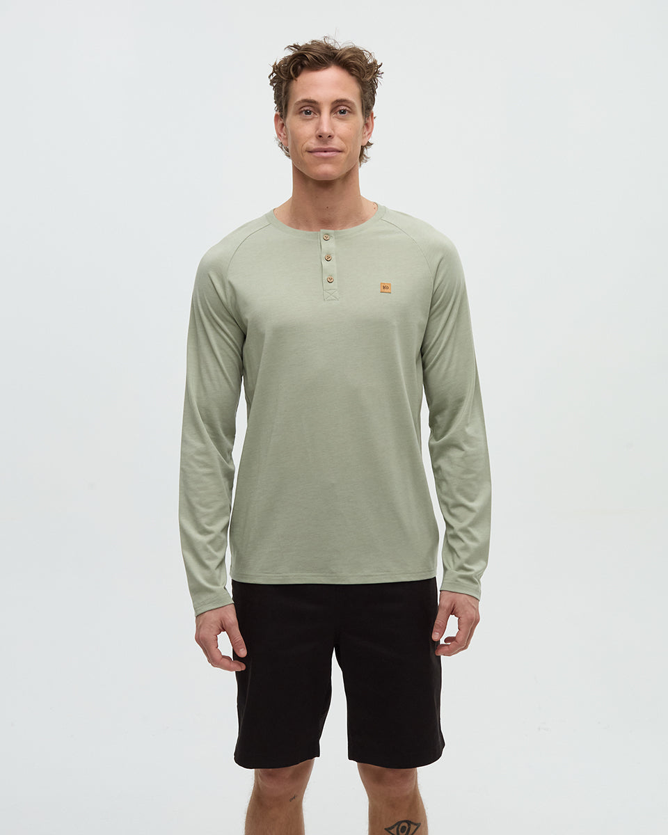 Tentree Men's TreeBlend Baker Henley Longsleeve - Light Moss Heather