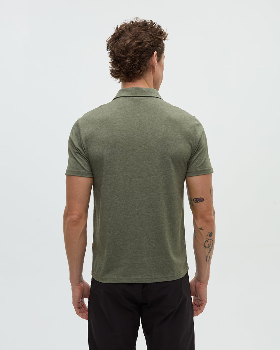 Tentree Men's Lake Life Astir Polo - Deep Olive Heather Snacking Gull