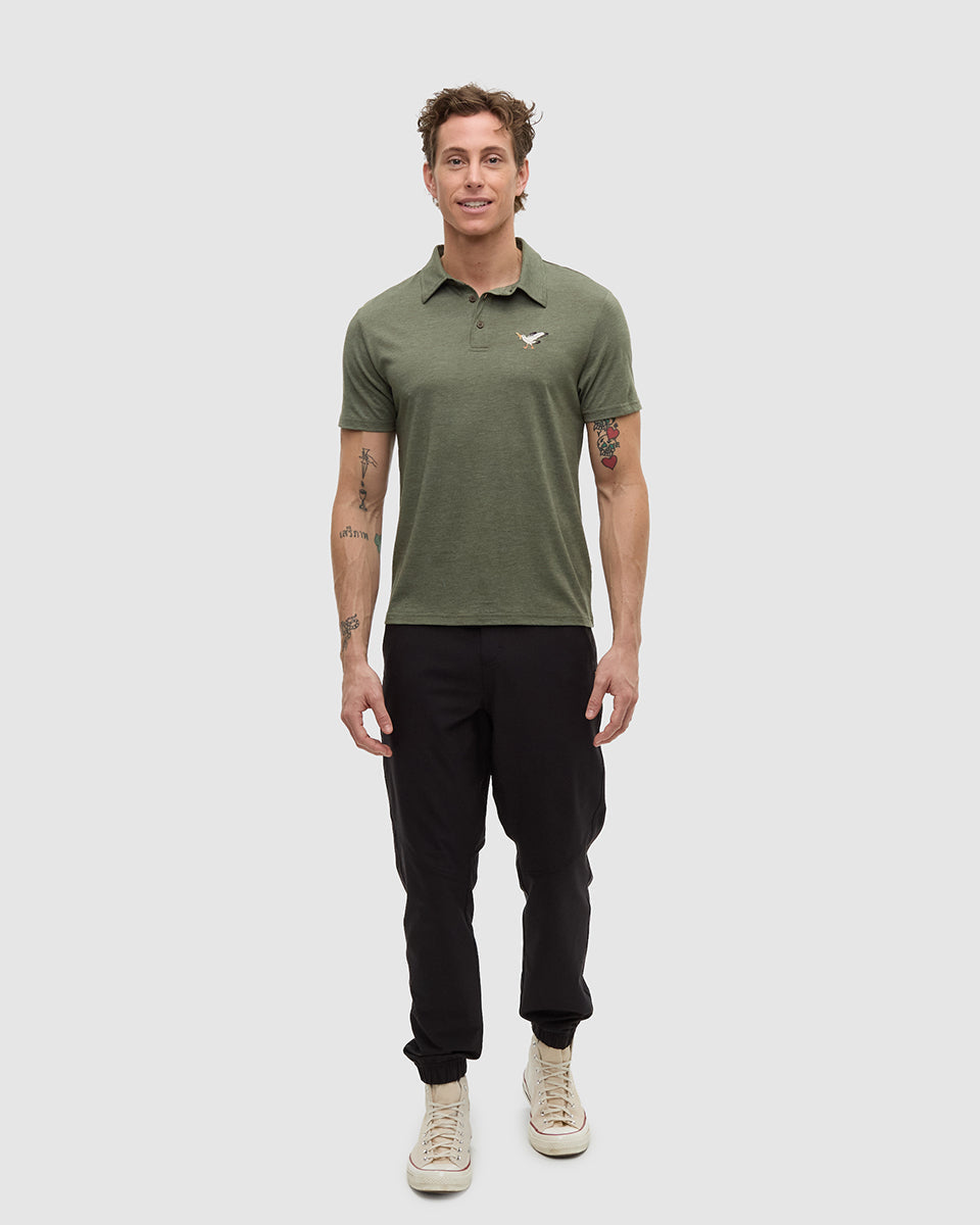 Tentree Men's Lake Life Astir Polo - Deep Olive Heather Snacking Gull