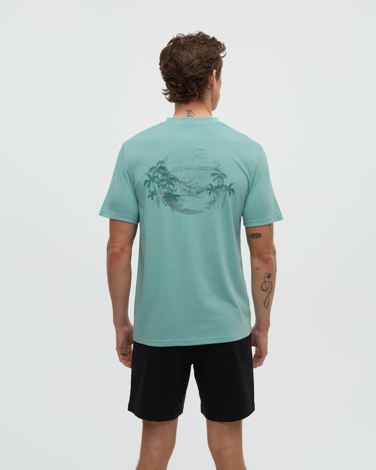 Tentree Men's Haiti Palm Overlay T-Shirt - Turquoise Sky Dark Turquoise