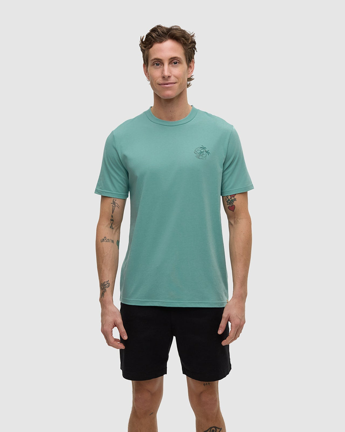 Tentree Men's Haiti Palm Overlay T-Shirt - Turquoise Sky Dark Turquoise