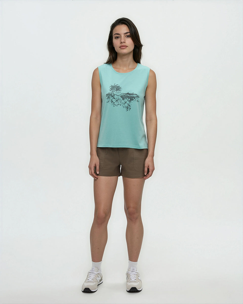 Tentree Women's Haitian Hibiscus Tank - Turquoise Sky Graphite