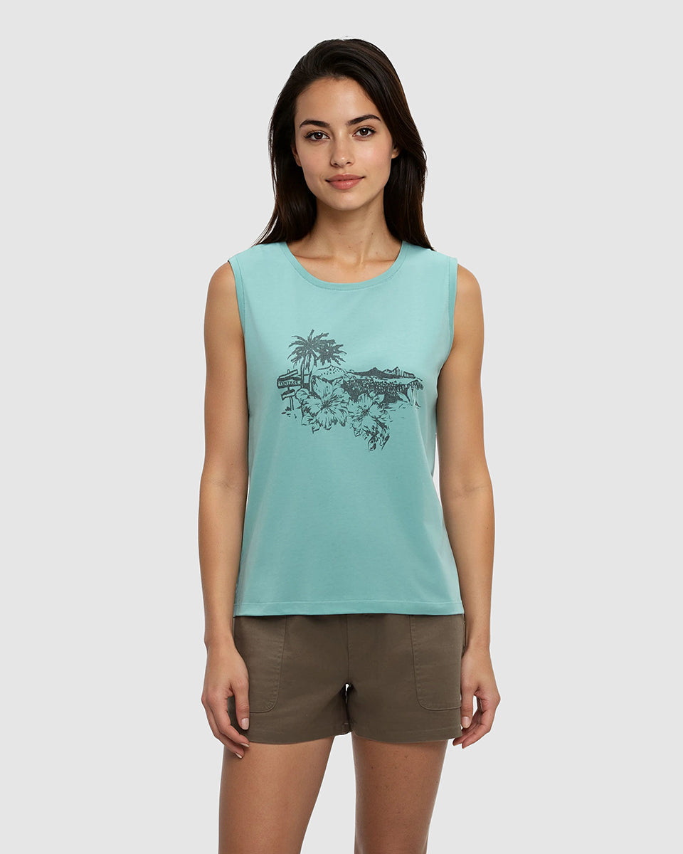 Tentree Women's Haitian Hibiscus Tank - Turquoise Sky Graphite