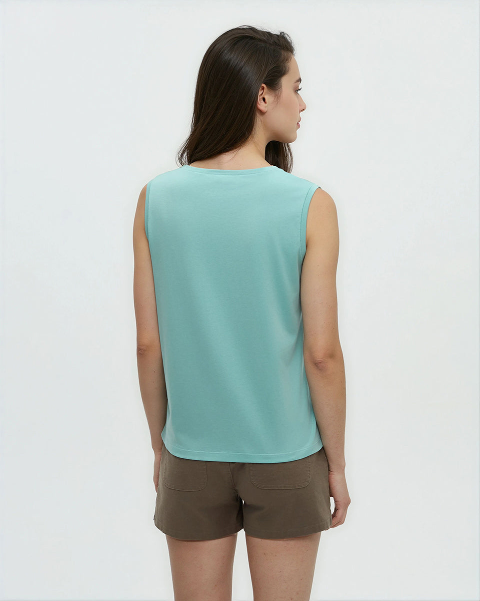 Tentree Women's Haitian Hibiscus Tank - Turquoise Sky Graphite
