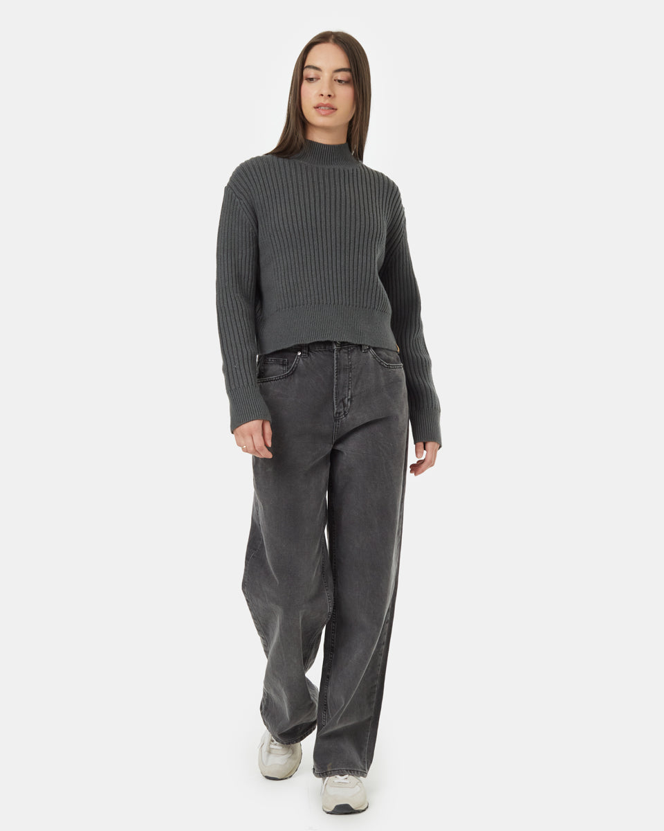 Tentree Women's Highline Rib Cropped Mock Neck - Urban Green