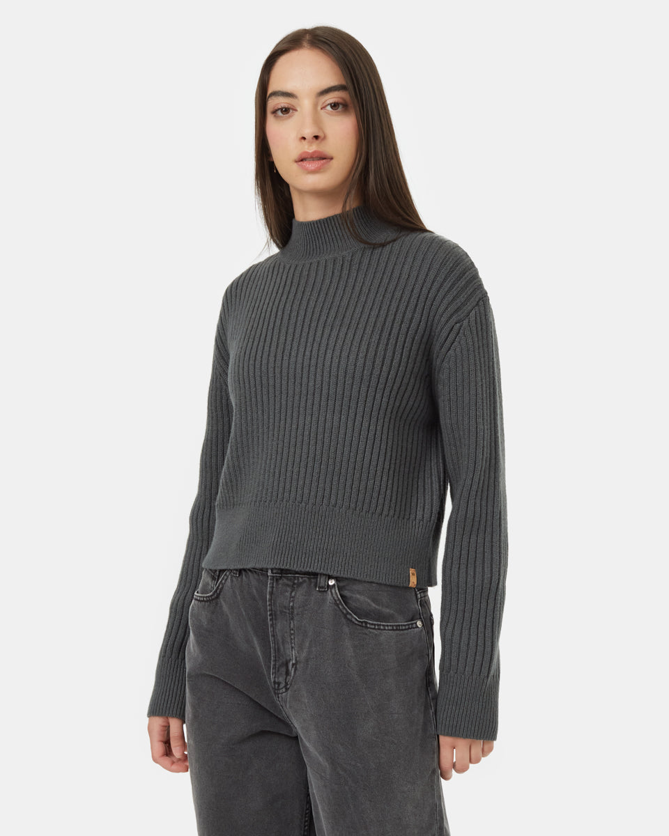 Tentree Women's Highline Rib Cropped Mock Neck - Urban Green