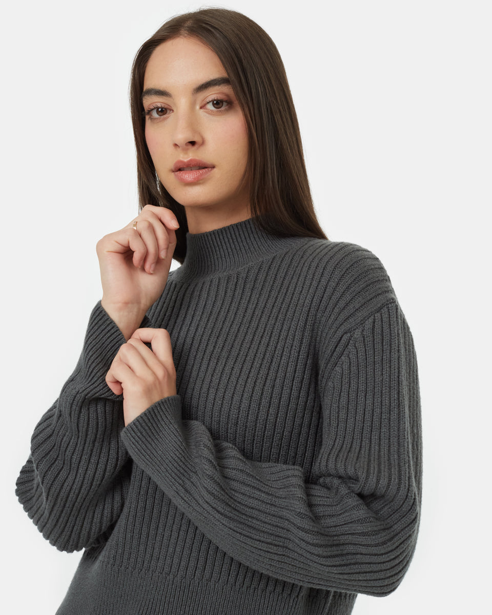 Tentree Women's Highline Rib Cropped Mock Neck - Urban Green