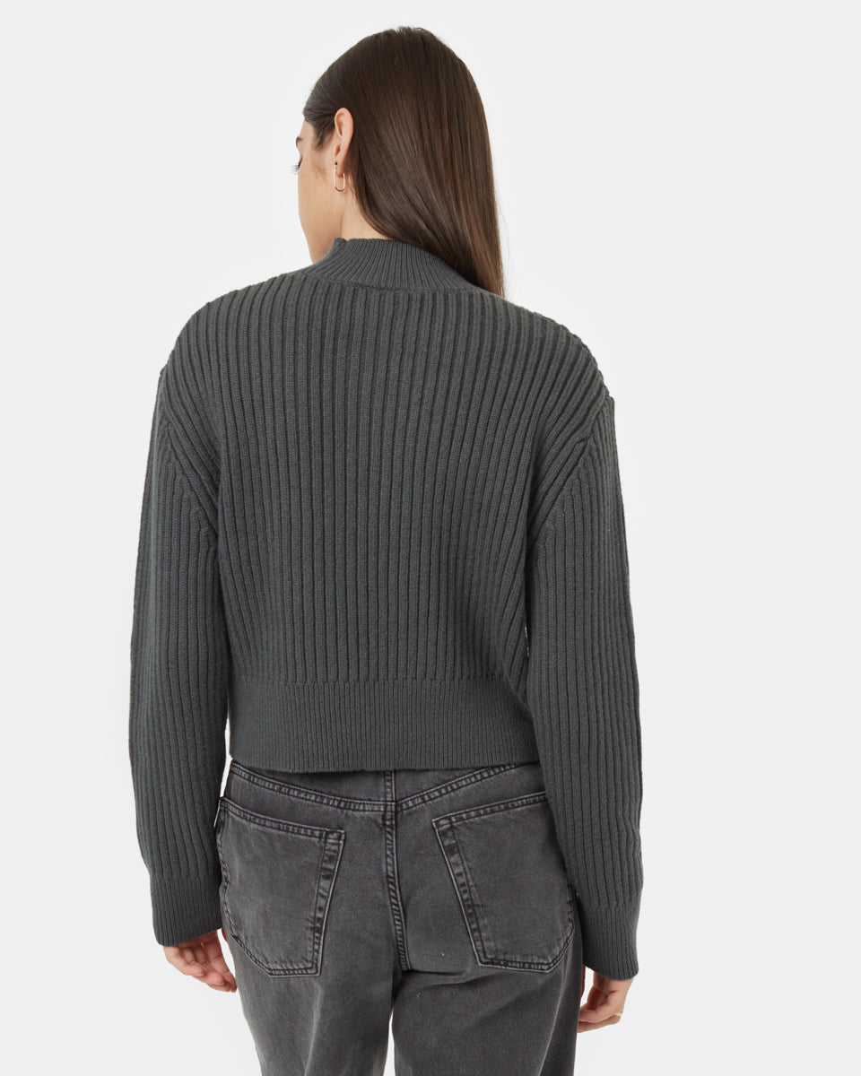 Tentree Women's Highline Rib Cropped Mock Neck - Urban Green