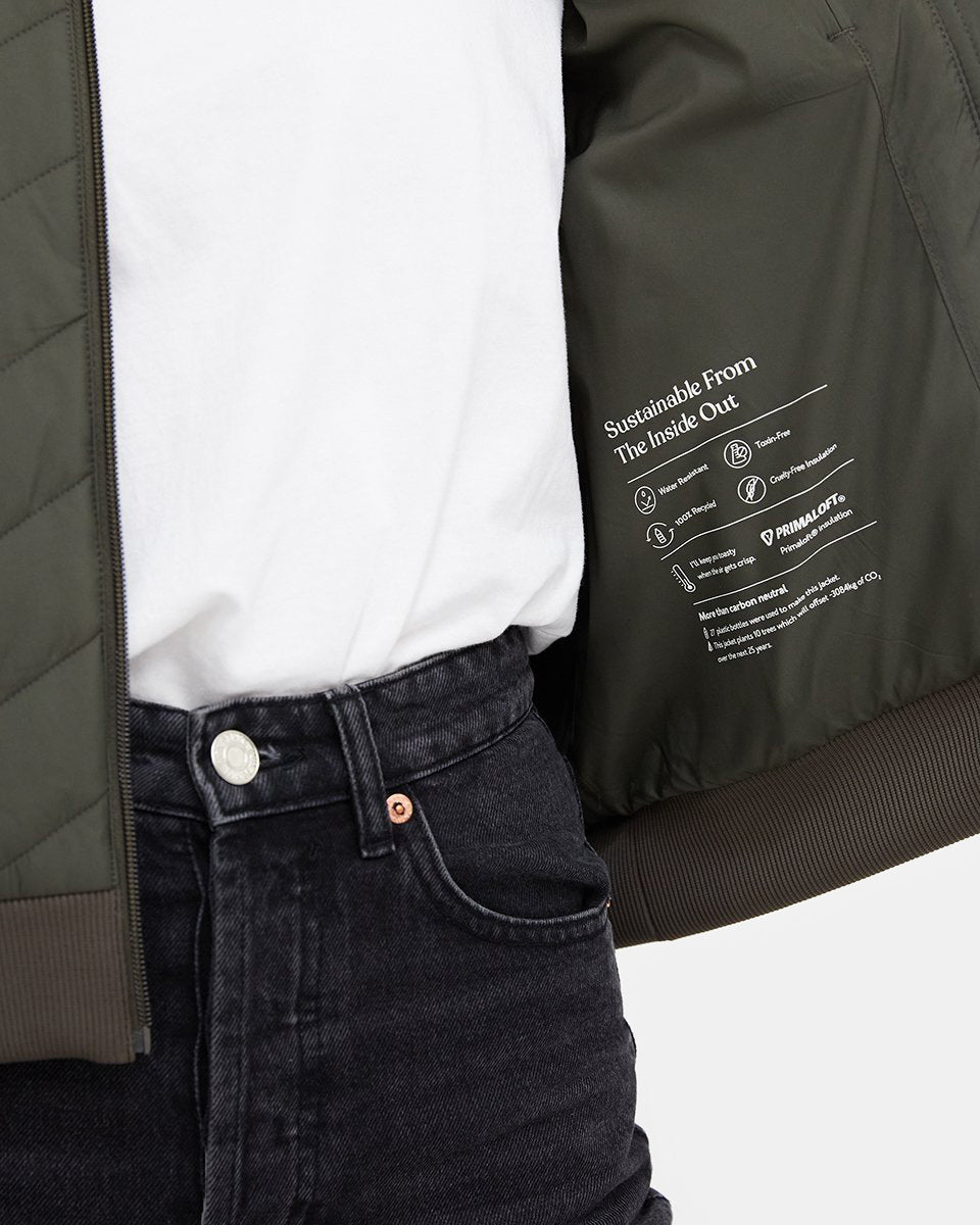 Tentree Cloud Shell Bomber Jacket - Black Olive Green