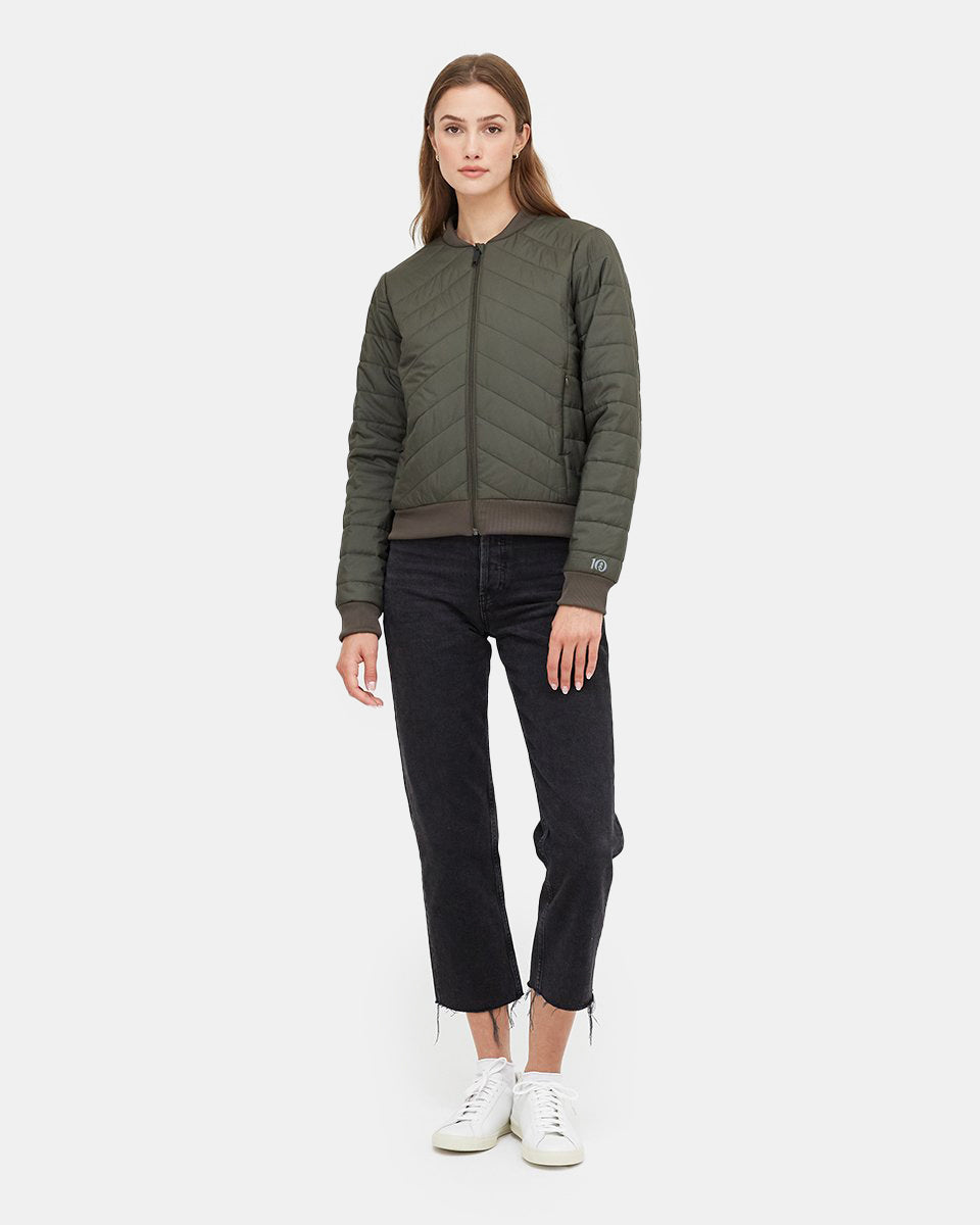 Tentree Cloud Shell Bomber Jacket - Black Olive Green