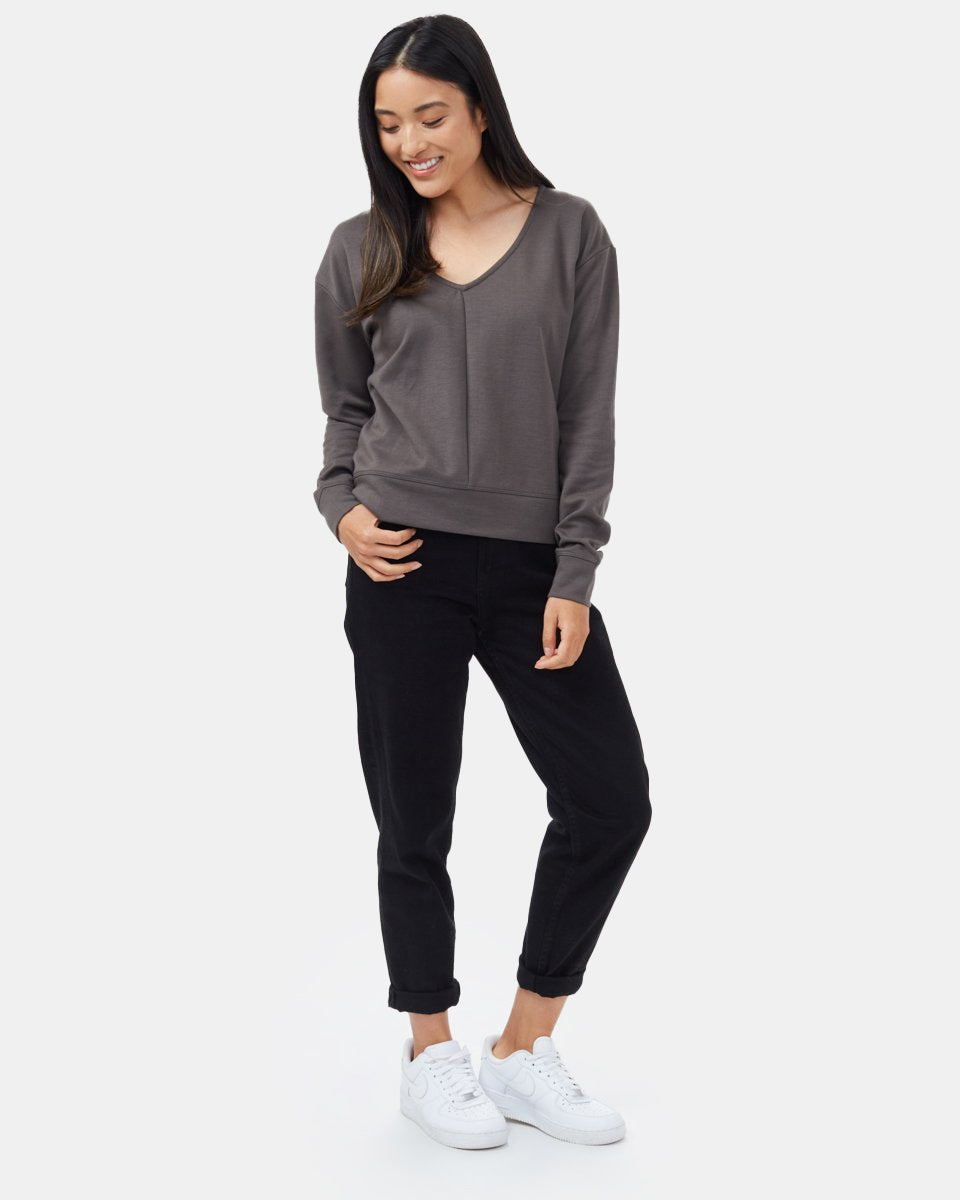Tentree Women's Ponte V-Neck Top - Black Olive Green