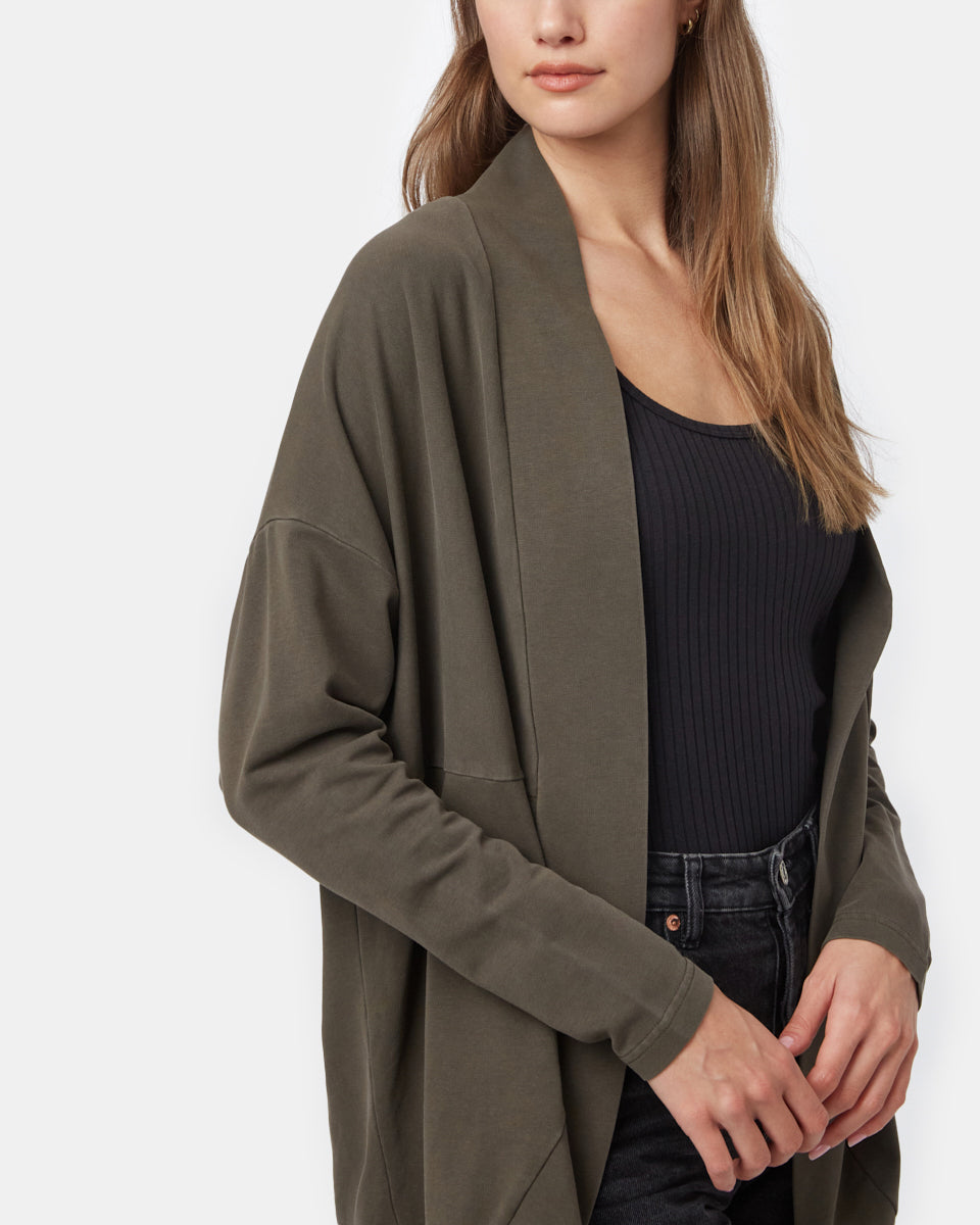Tentree French Terry Cocoon Cardigan - Black Olive Green