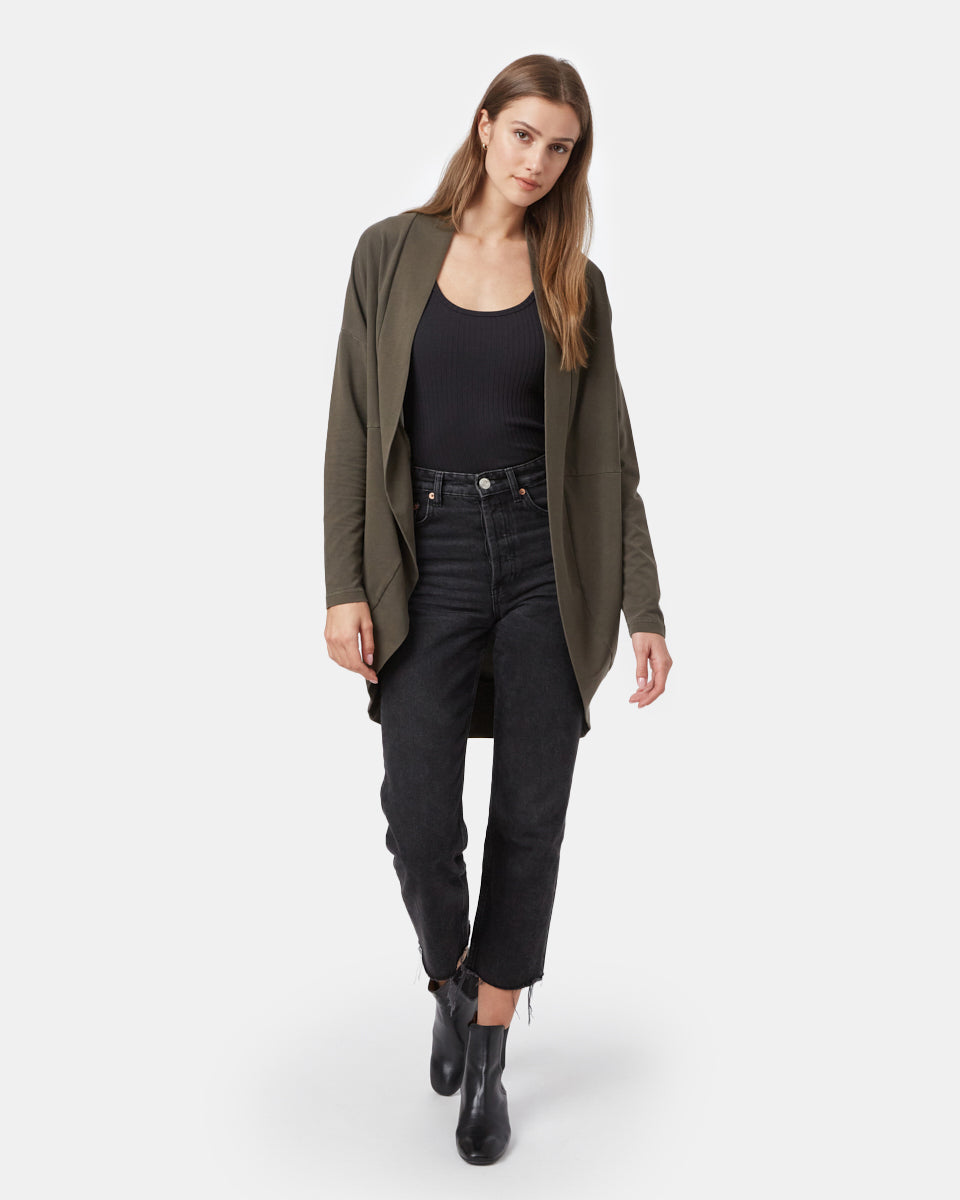 Tentree French Terry Cocoon Cardigan - Black Olive Green