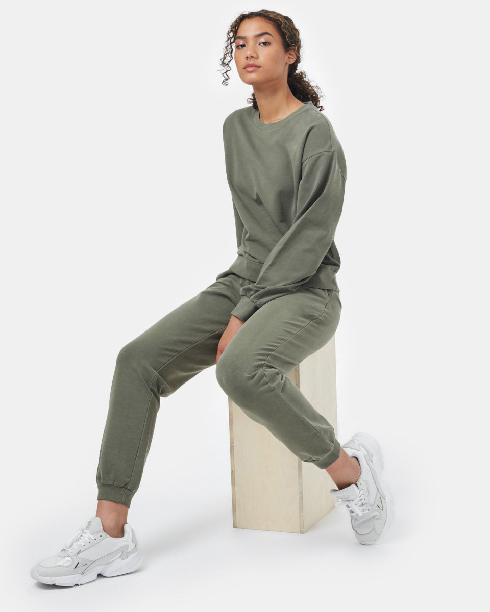 Tentree French Terry Balloon Sleeve Crew - Olive Night Green