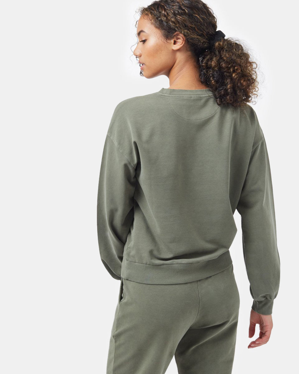 Tentree French Terry Balloon Sleeve Crew - Olive Night Green