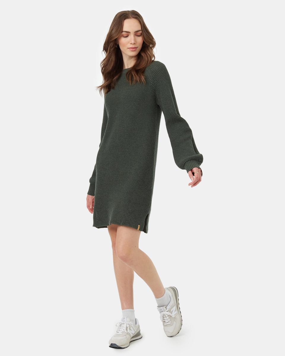 Tentree Women's Highline Crew Neck Dress - Dark Kombu Green Heather