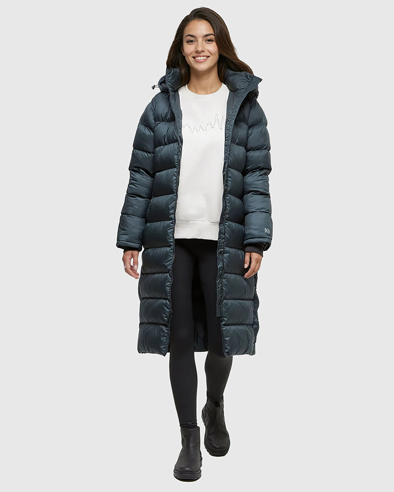 Tentree Women's Lookout Long Puffer - Forest River Green