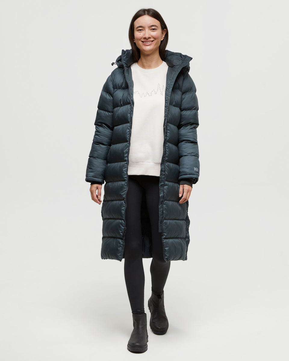 Tentree Women's Lookout Long Puffer - Forest River Green