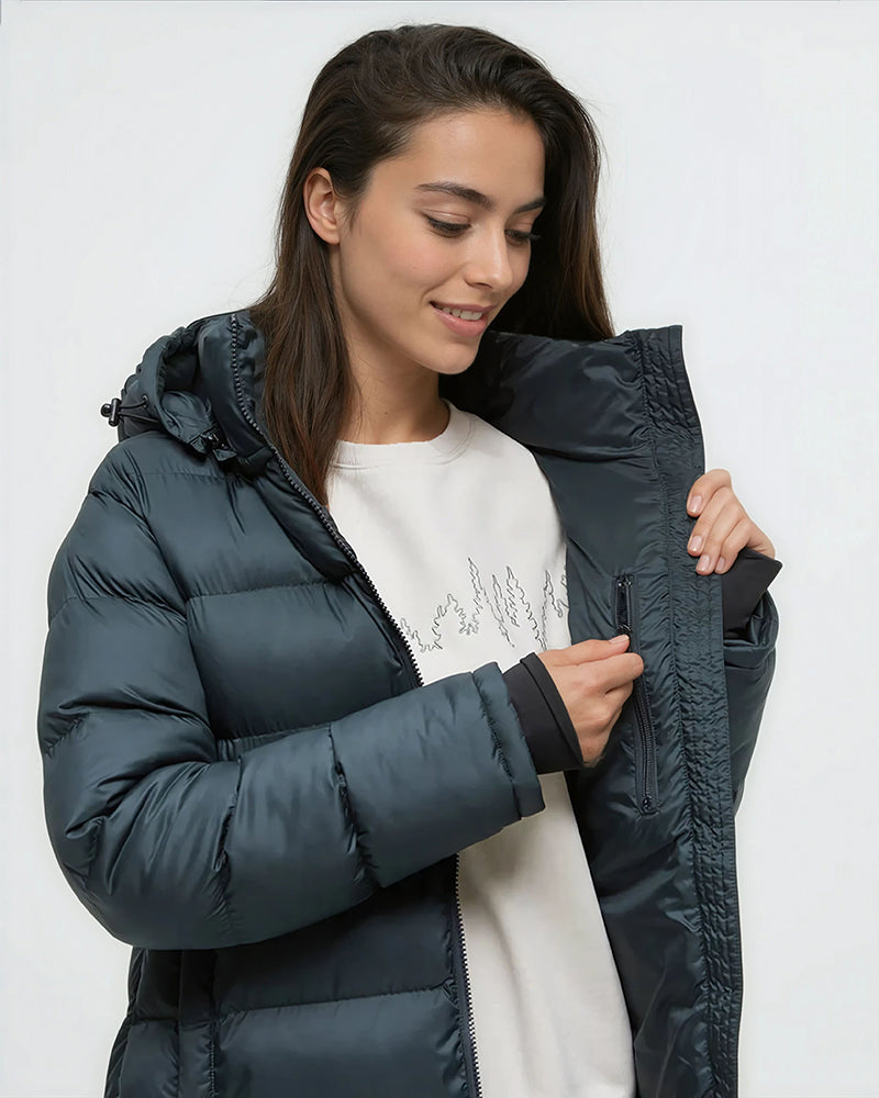 Tentree Women's Lookout Long Puffer - Forest River Green