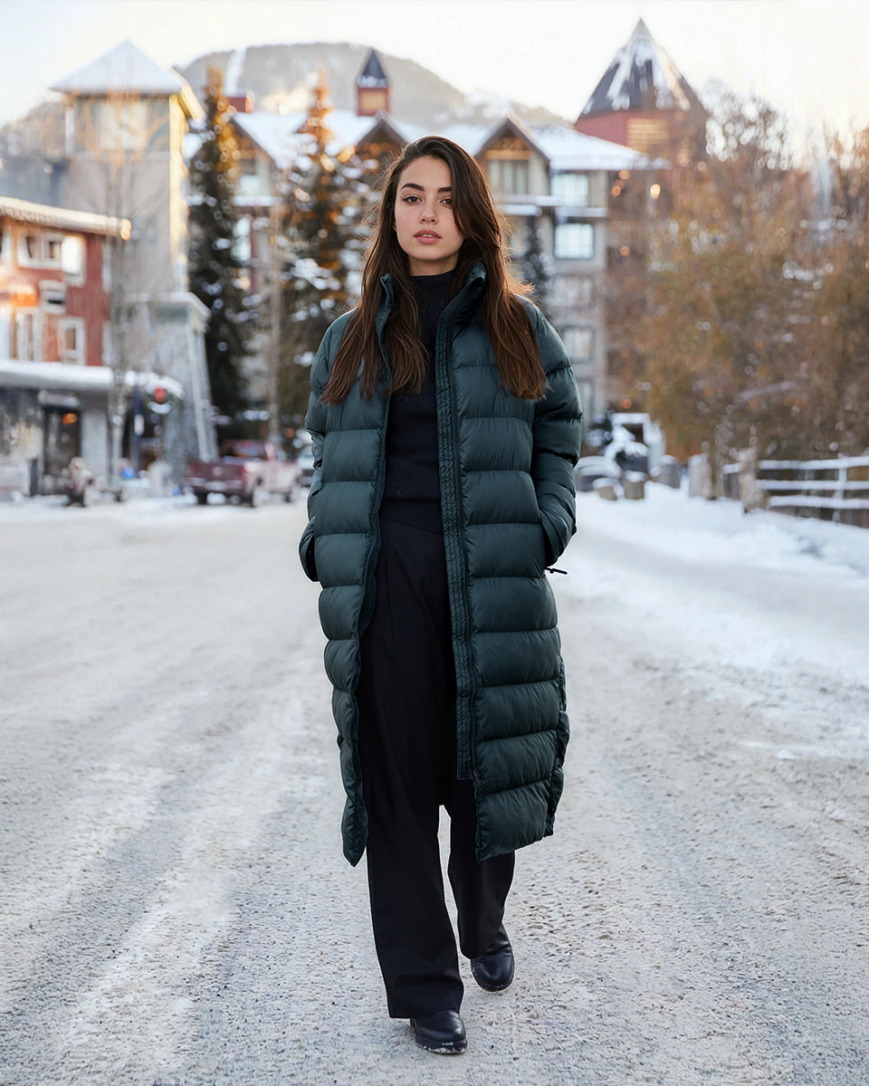 Tentree Women's Lookout Long Puffer - Forest River Green