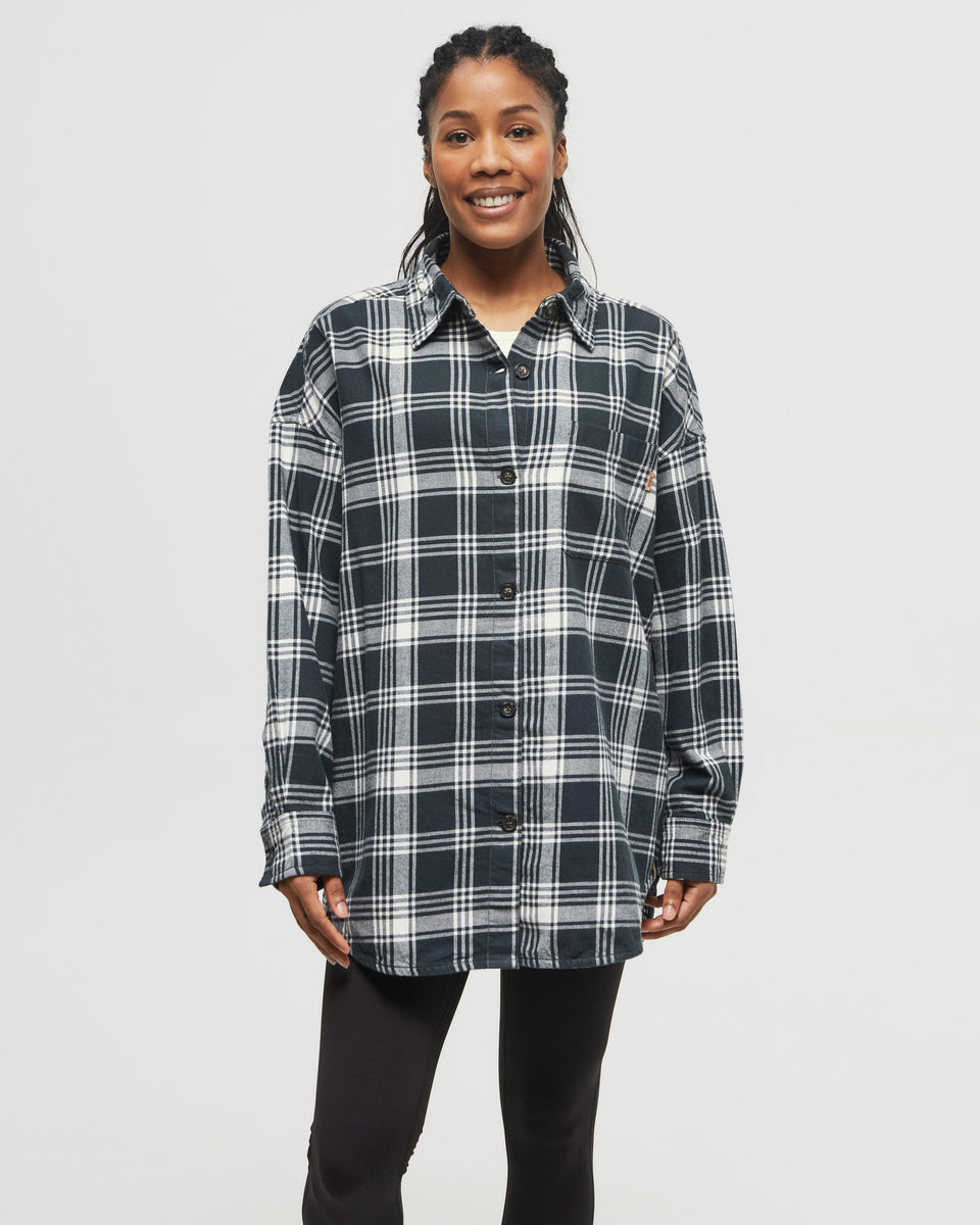 Tentree Women's Fernwood Flannel Shirt - Forest River Green Window Plaid