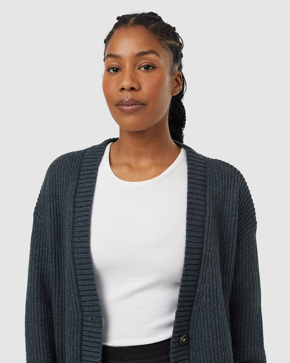 Tentree Women's Highline Oversized Button Cardigan - Forest River Green Heather