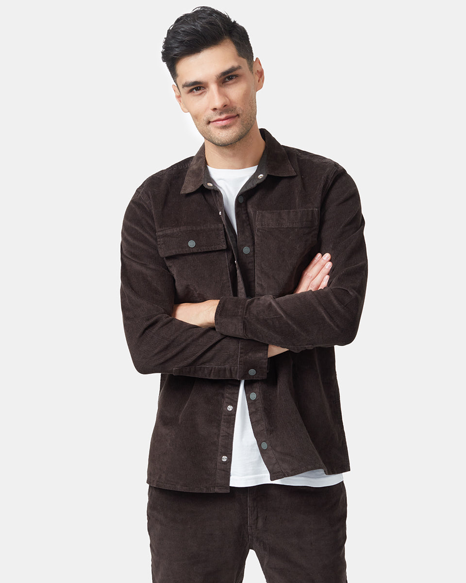 Tentree Corduroy Asher Shacket - Black Olive Green
