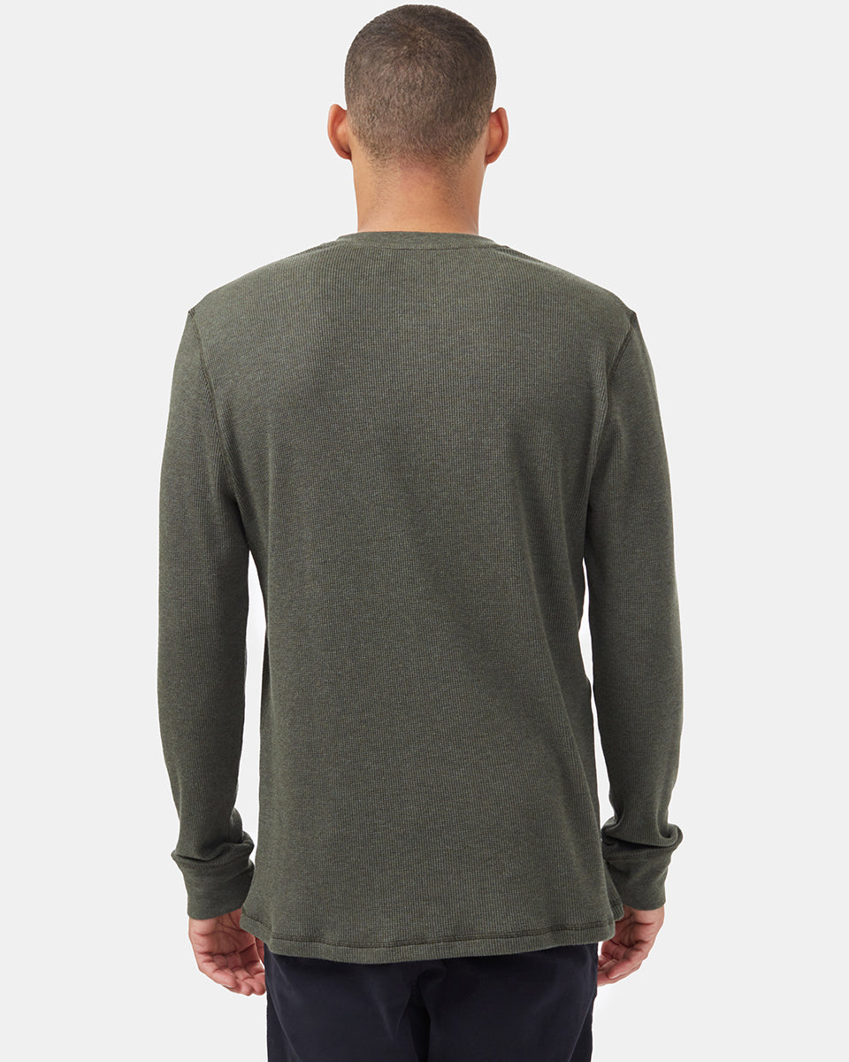 Tentree TreeWaffle Henley Longsleeve - Black Olive Green Heather
