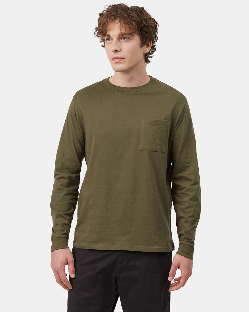 Tentree Organic Cotton Pocket Longsleeve - Olive Night Green