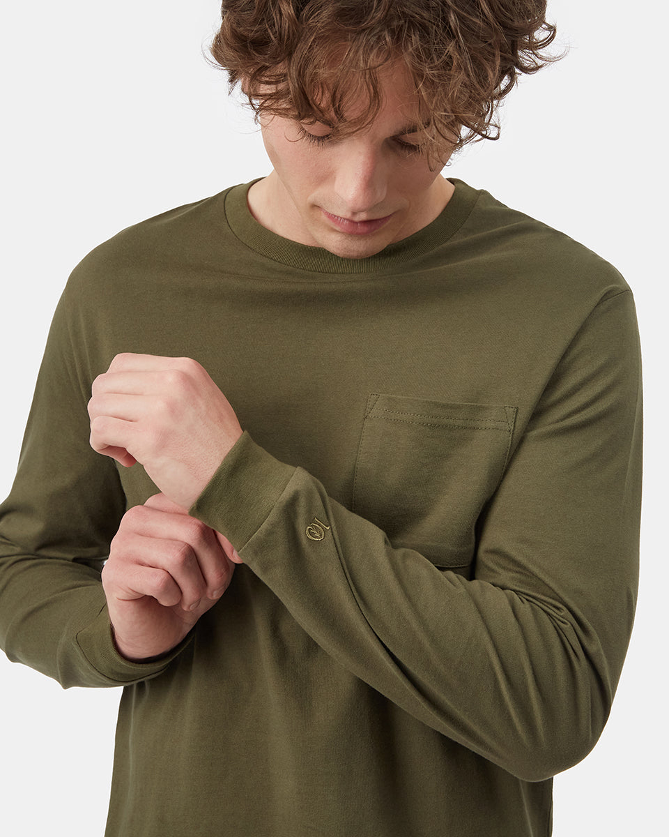 Tentree Organic Cotton Pocket Longsleeve - Olive Night Green