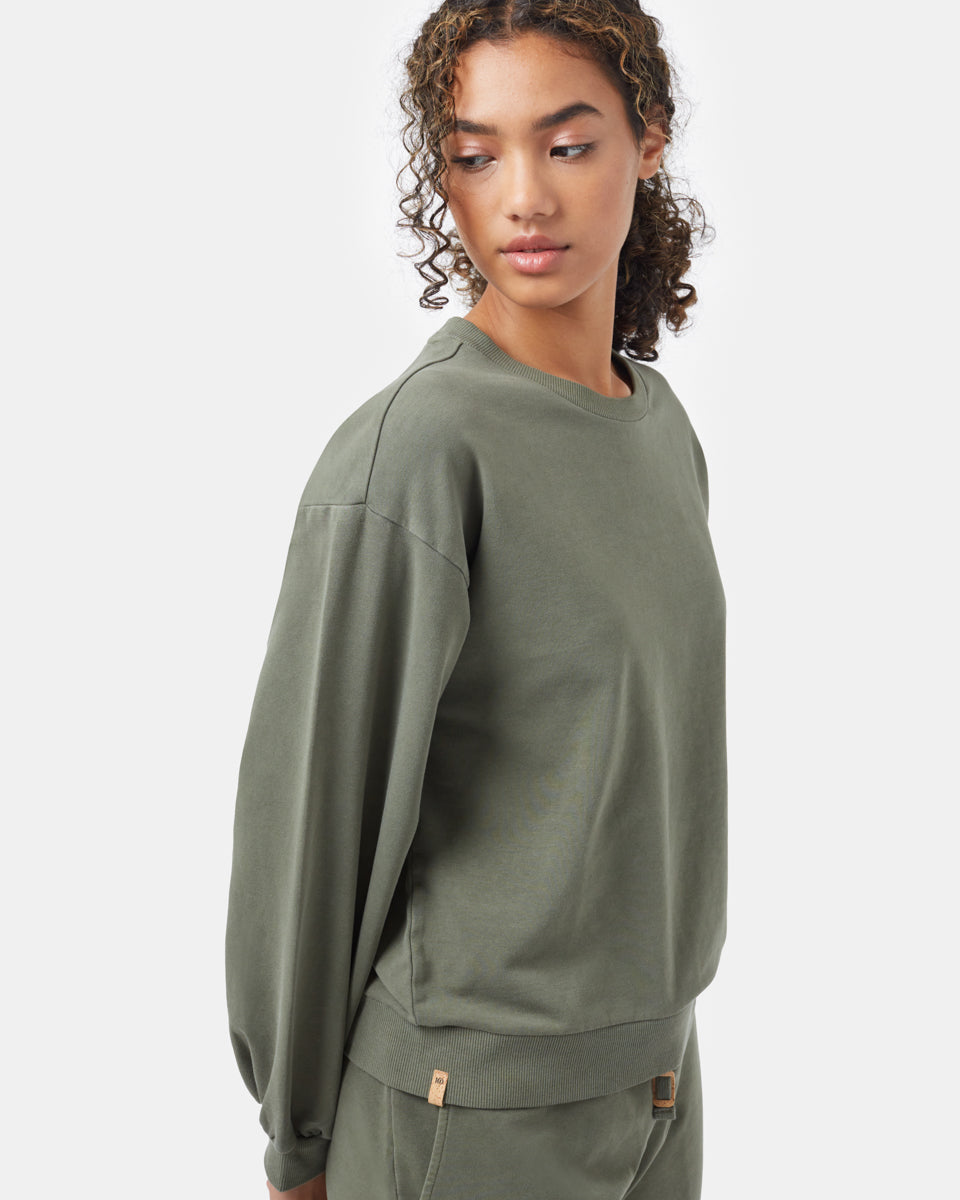 Tentree French Terry Balloon Sleeve Crew - Olive Night Green