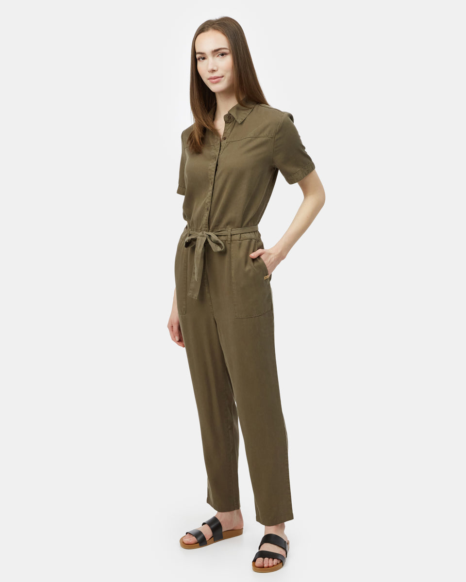 Tentree Tencel Slater Jumpsuit - Olive Night Green