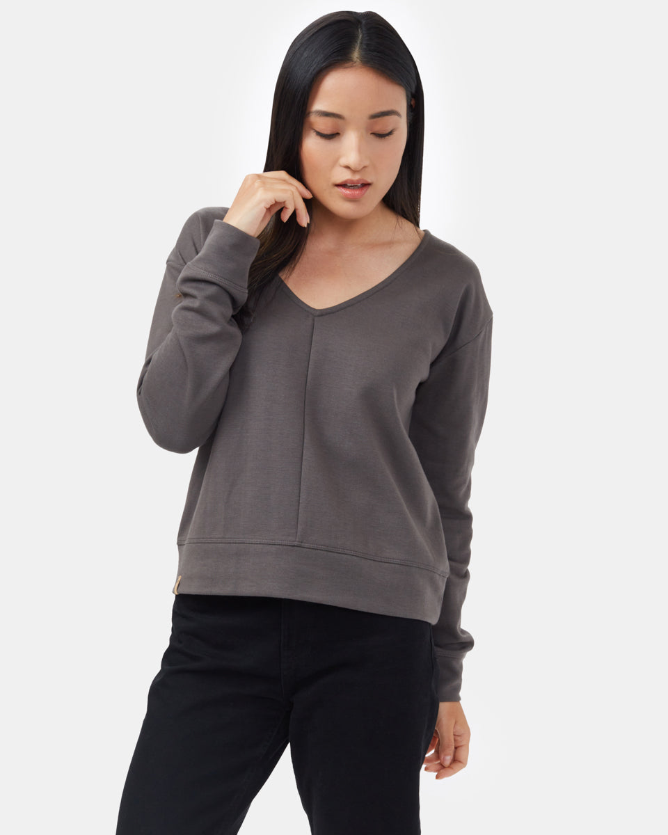 Tentree Women's Ponte V-Neck Top - Black Olive Green