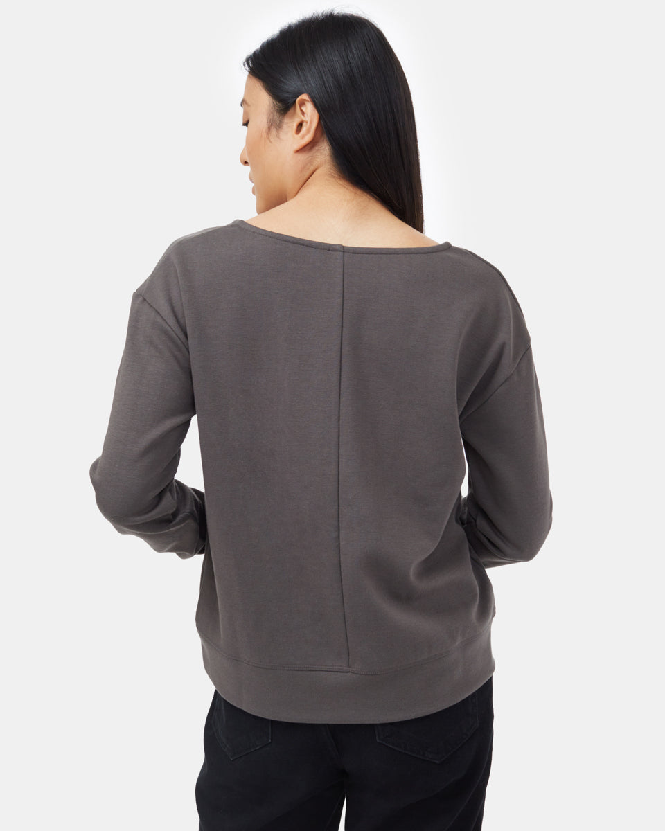 Tentree Women's Ponte V-Neck Top - Black Olive Green
