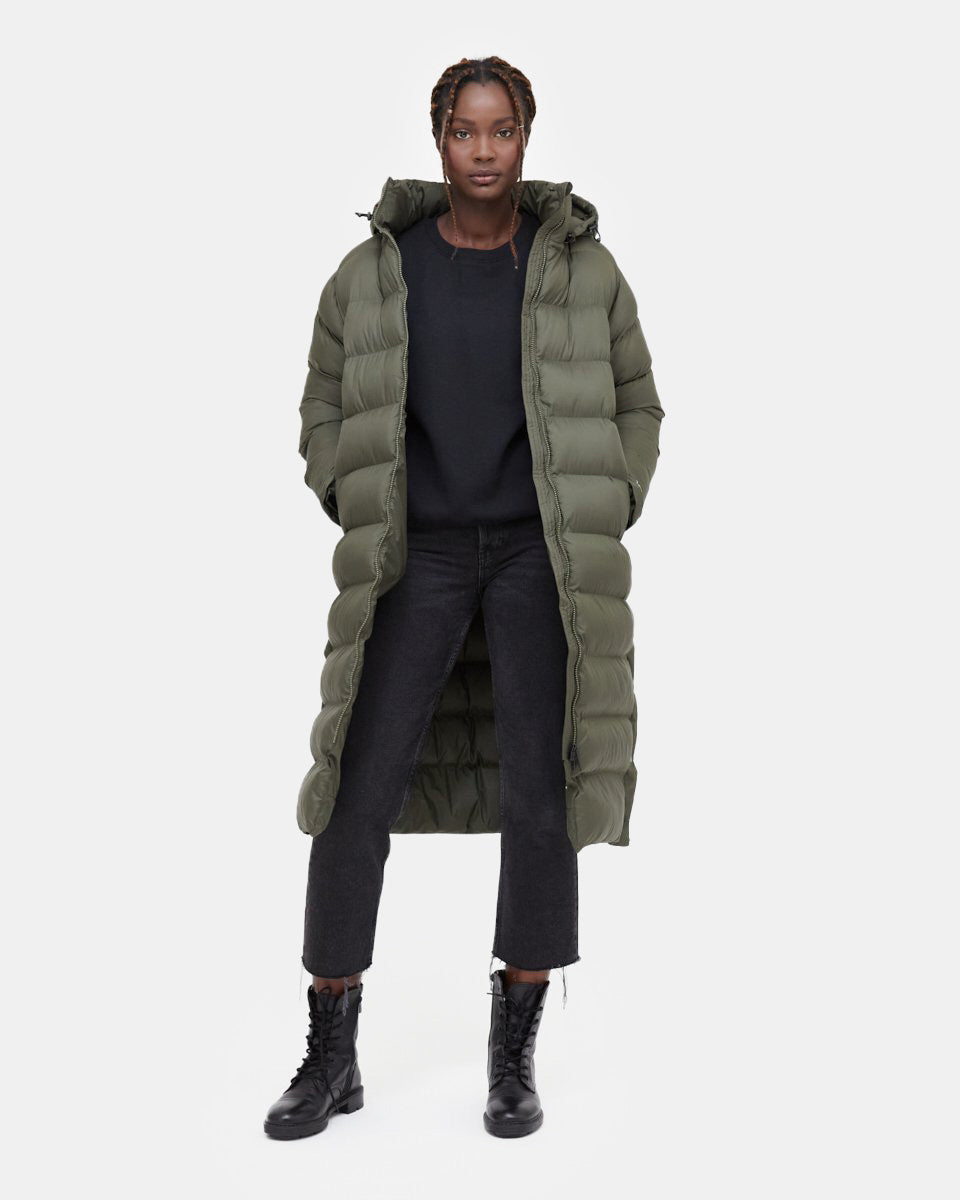 Tentree Lookout Long Puffer - Black Olive Green