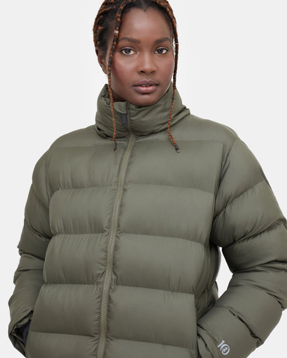 Tentree Lookout Long Puffer - Black Olive Green