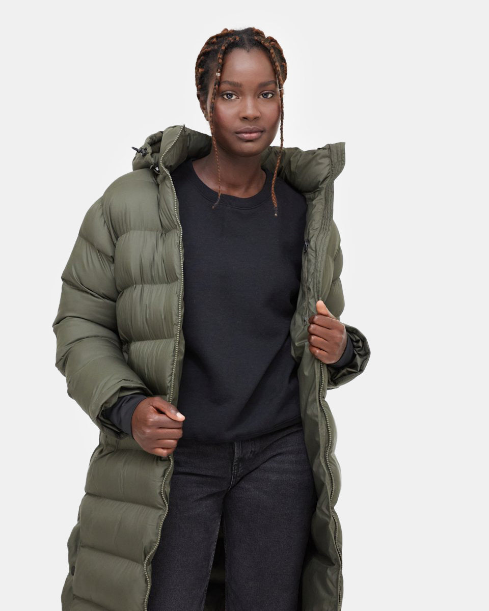 Tentree Lookout Long Puffer - Black Olive Green