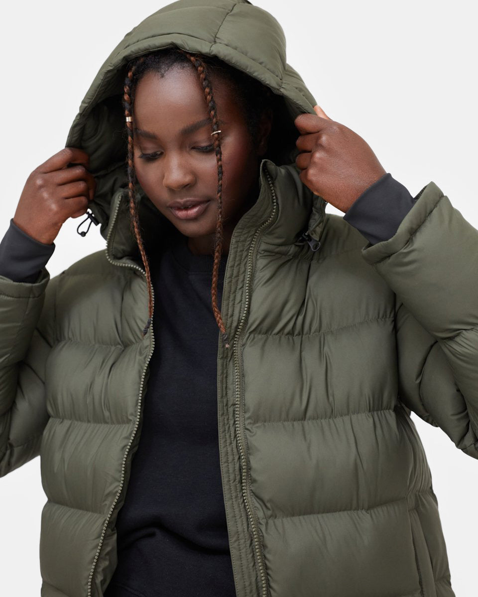 Tentree Lookout Long Puffer - Black Olive Green