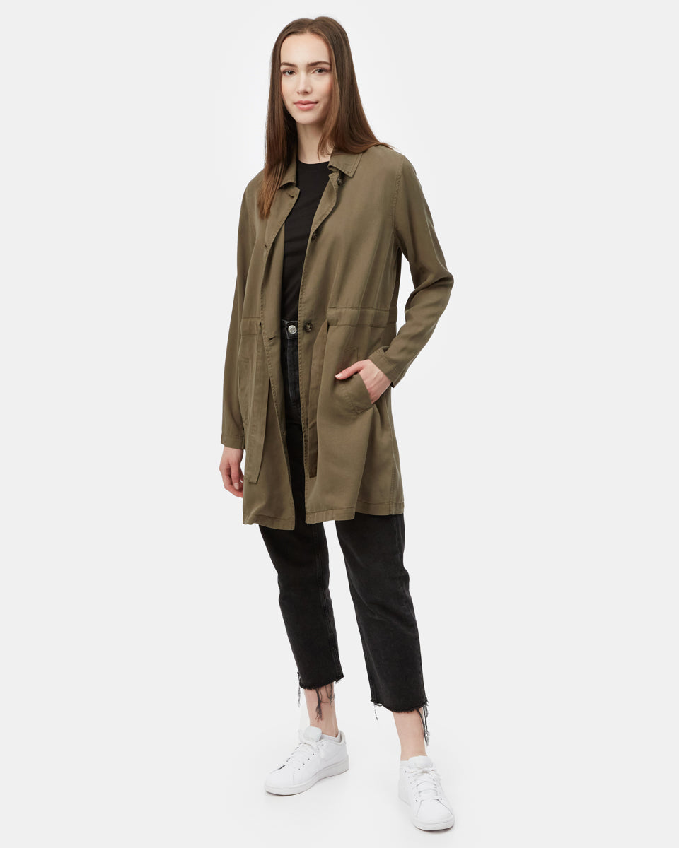 Tentree Women's Tencel Soft Trench - Olive Night Green