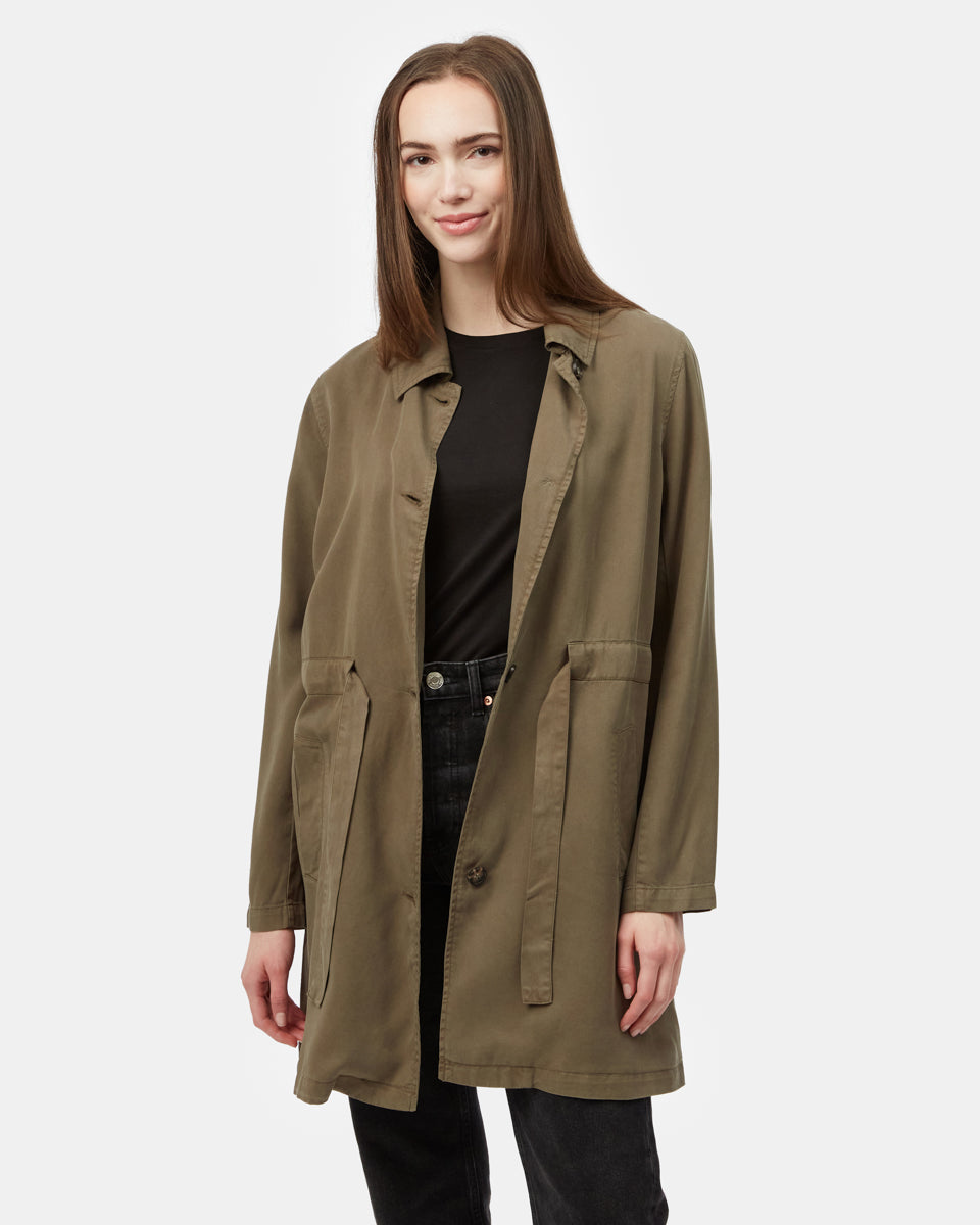 Tentree Women's Tencel Soft Trench - Olive Night Green
