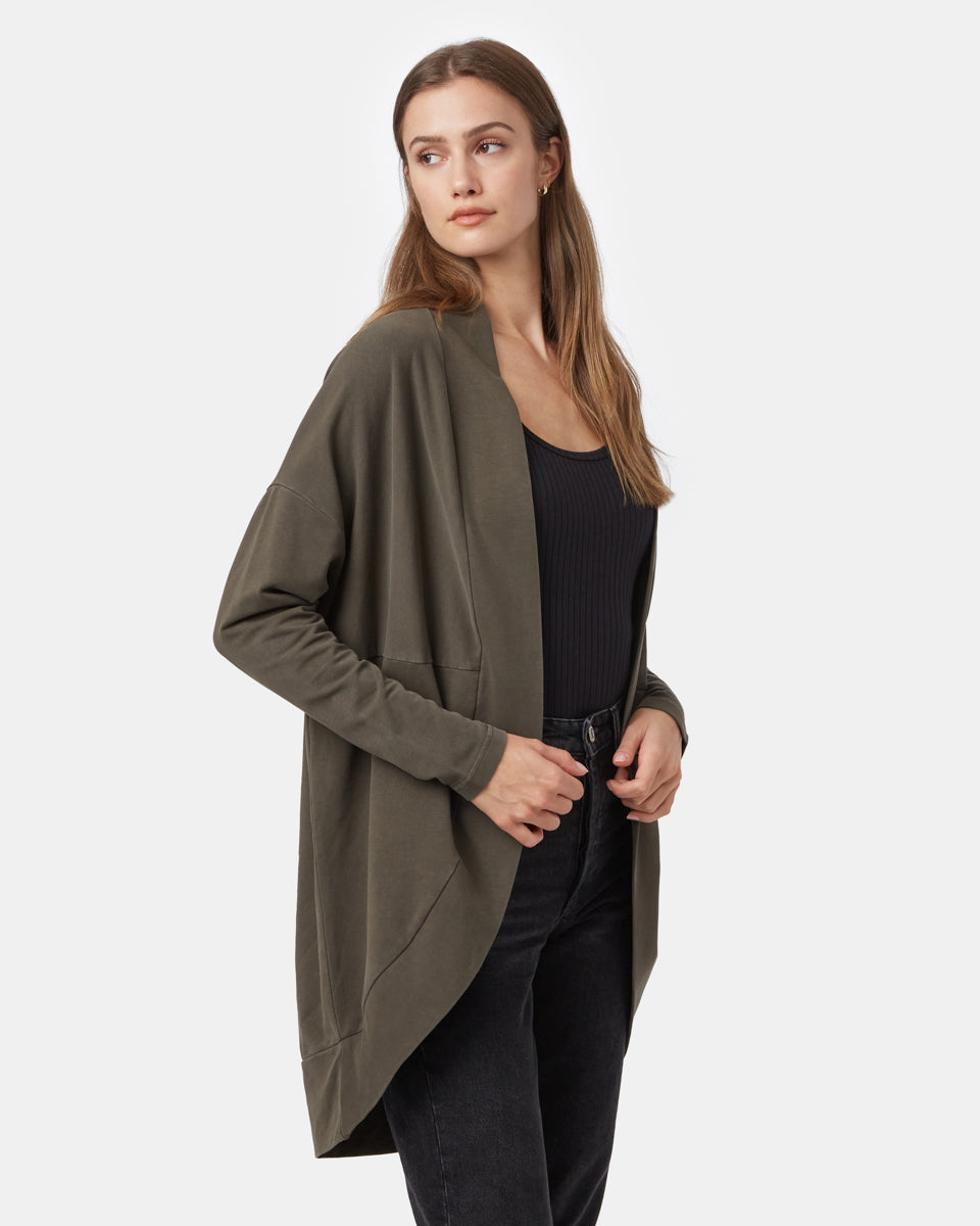 Tentree French Terry Cocoon Cardigan - Black Olive Green