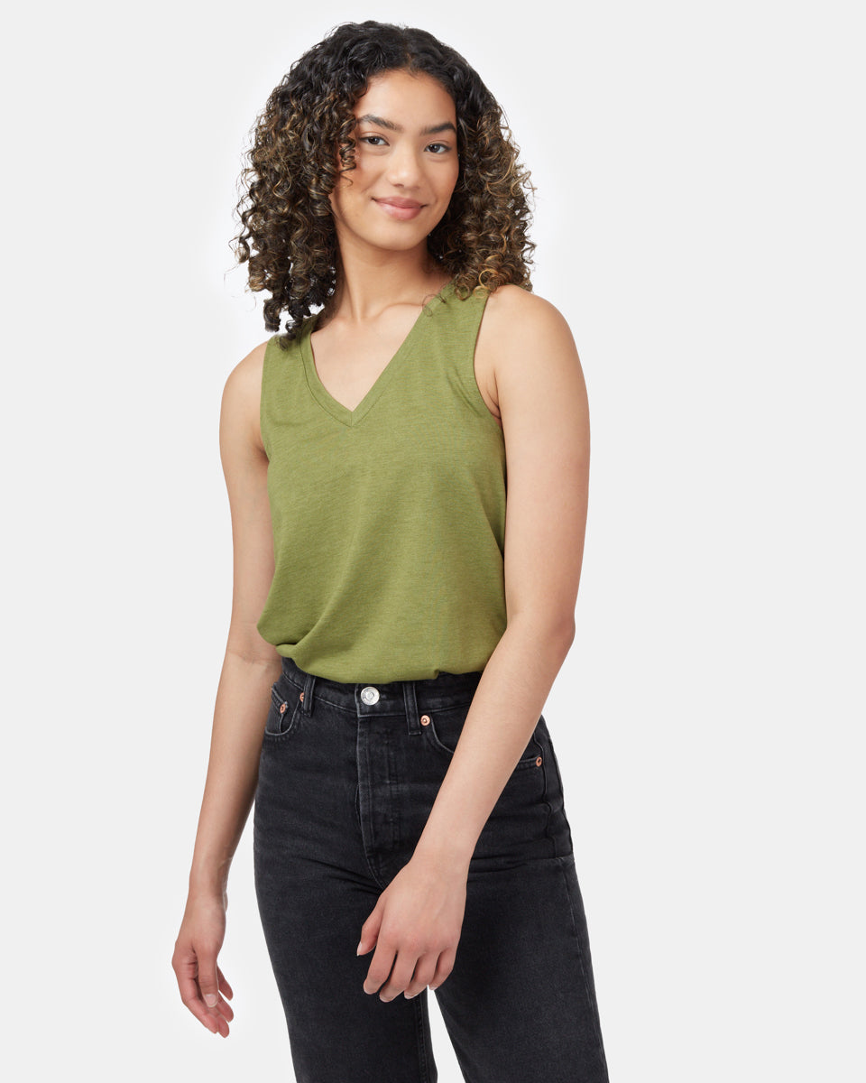 Tentree TreeBlend V-Neck Tank - Olive Branch