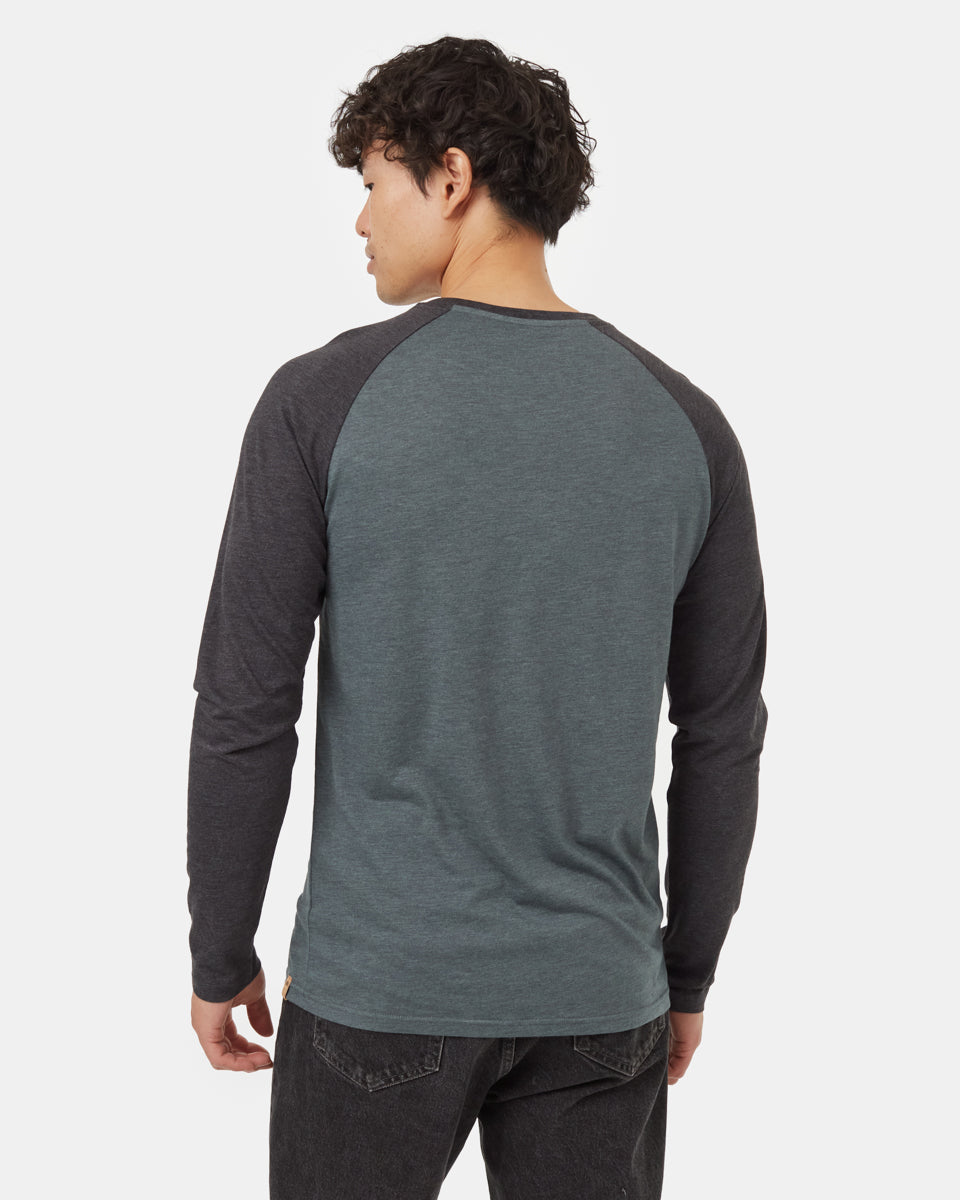 Tentree Men's TreeBlend Baker Henley Longsleeve - Urban Green Heather Meteorite Black Heather
