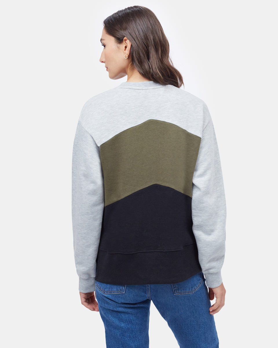 Tentree Treefleece Chevron Crew - Hi Rise Grey Heather Olive Night Green Meteorite Black