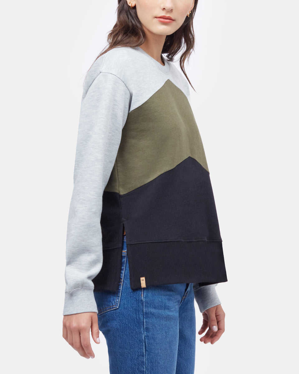 Tentree Treefleece Chevron Crew - Hi Rise Grey Heather Olive Night Green Meteorite Black