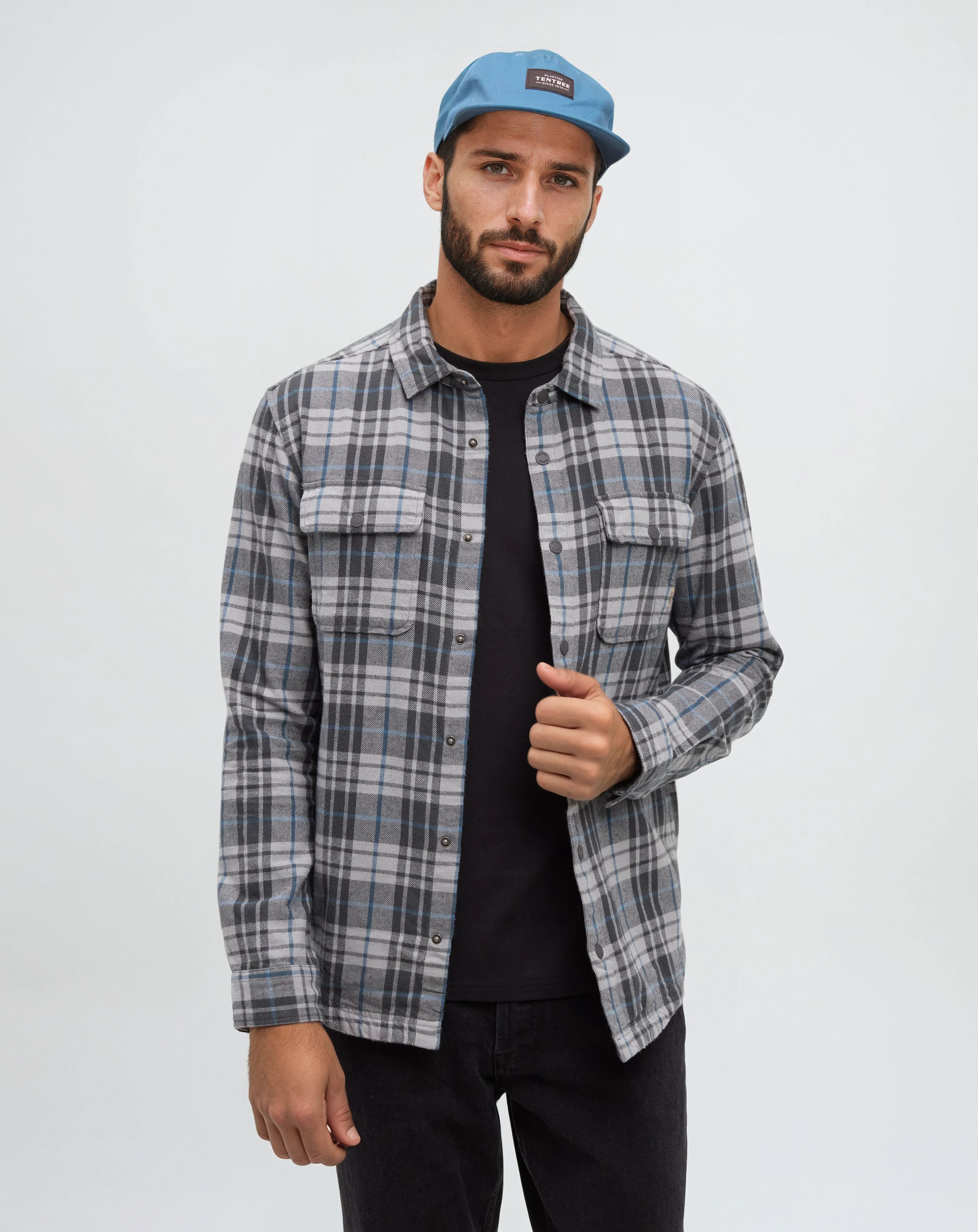 Tentree Men's Kapok Flannel Colville - Graphite Spruce Plaid